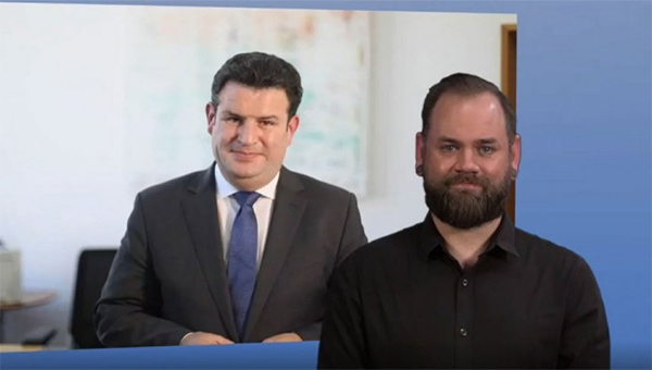 Bild mit Videobotschaft von Hubertus Heil.